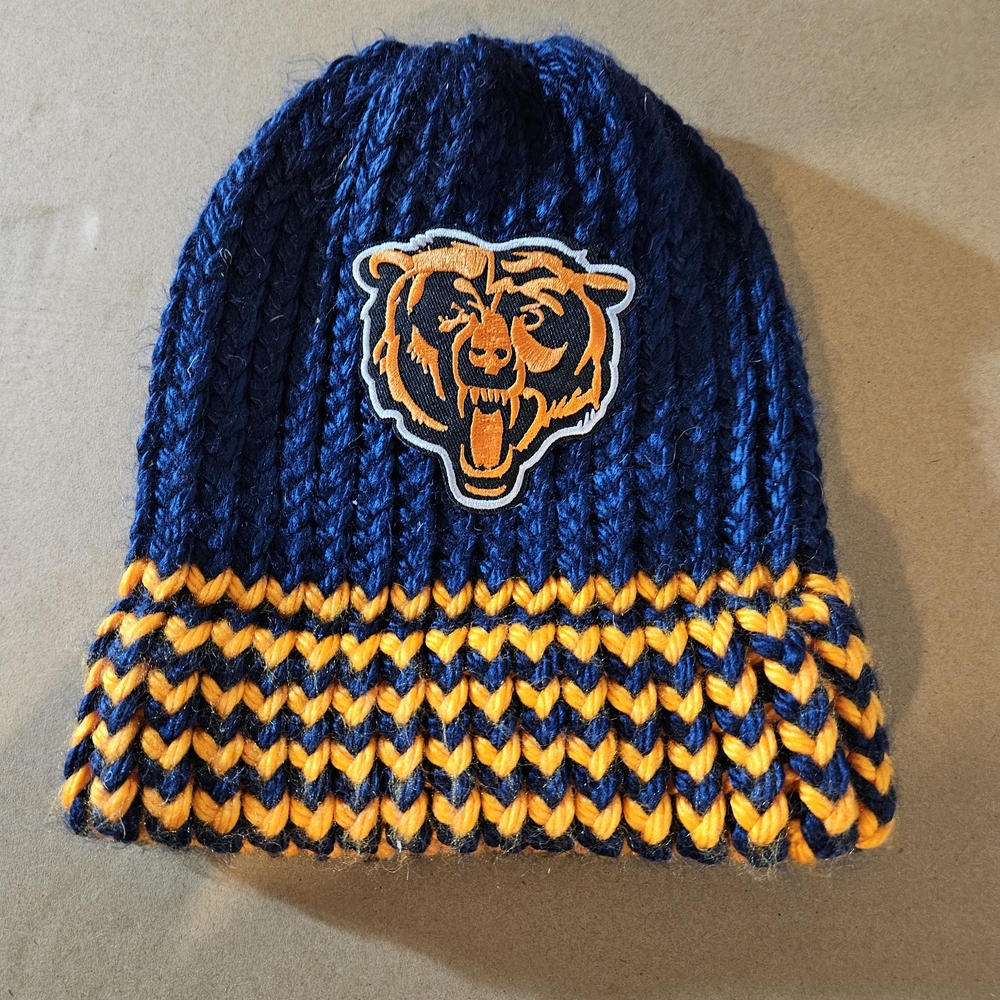 Blue and Orange Women's Knit Beanie With pull Through Pony Tail